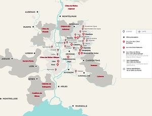 Carte des appellations de la Vallée du Rhône
