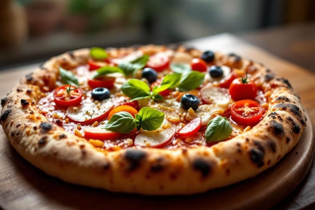 Pizza 4 saisons : recette traditionnelle italienne aux légumes et jambon