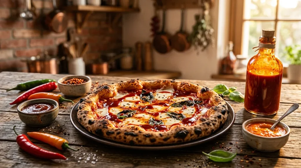 Pizza cuite au four avec mozzarella, tomates et basilic frais